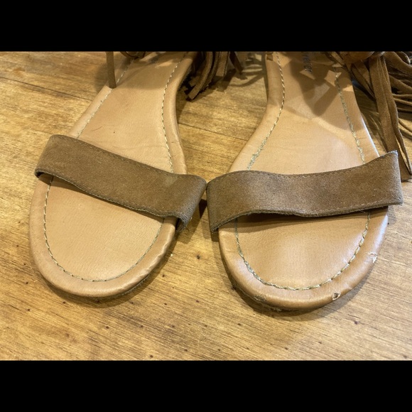 Leather fringe zip up ankle sandals - Picture 5 of 6